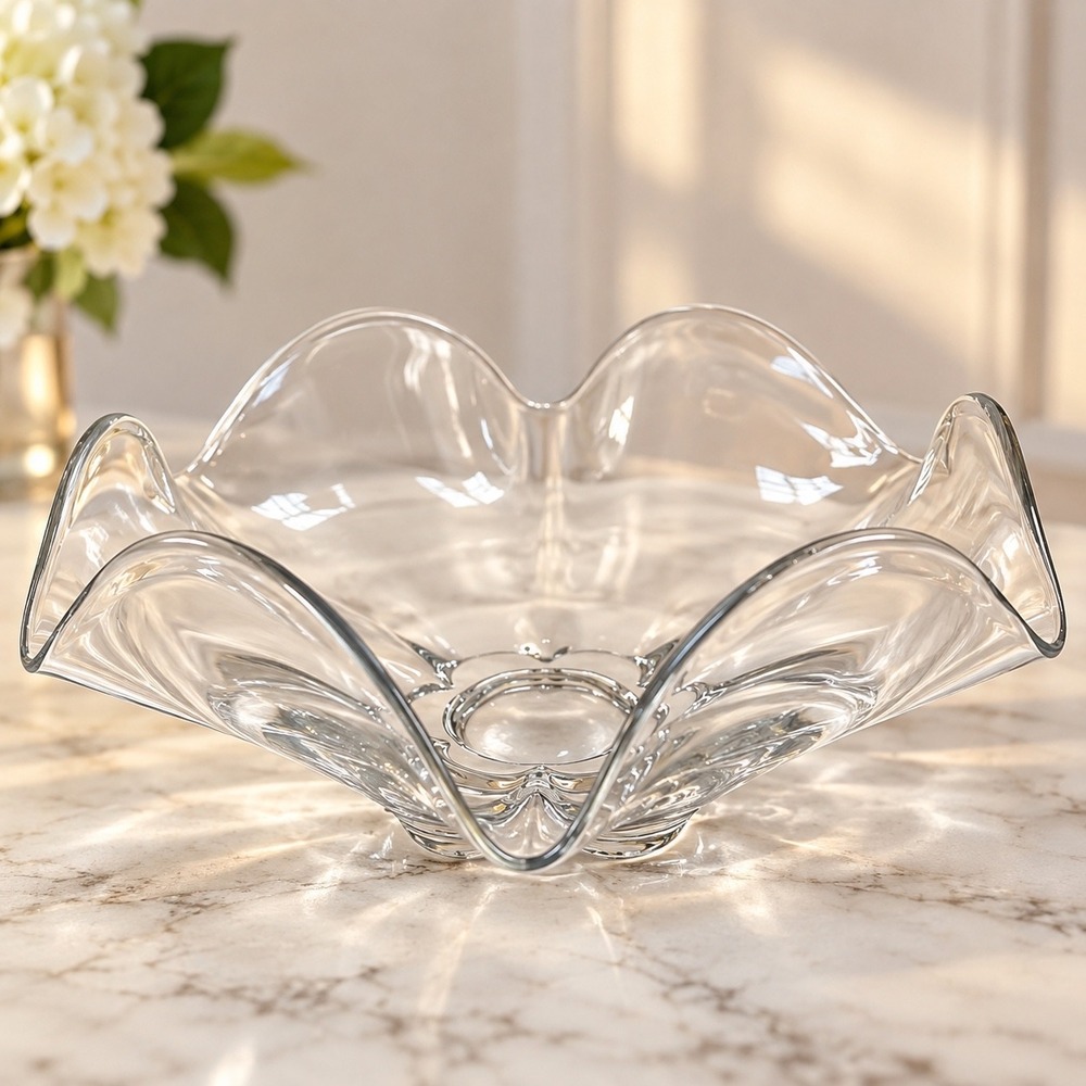 Vintage 1950s Duncan & Miller Canterbury Clear Glass Handkerchief Ruffled Bowl